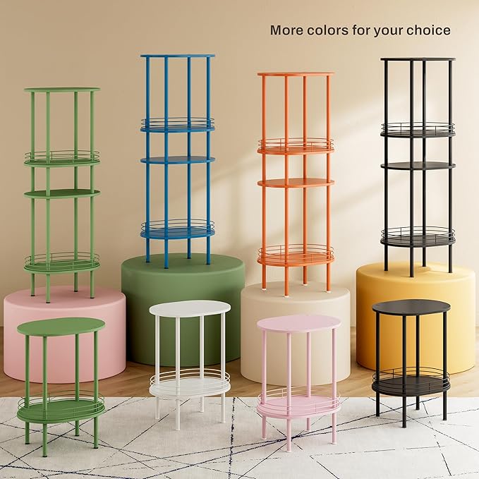 Small Modern Round Side Table Set of 2, 2-Tier Side Tables Living Room