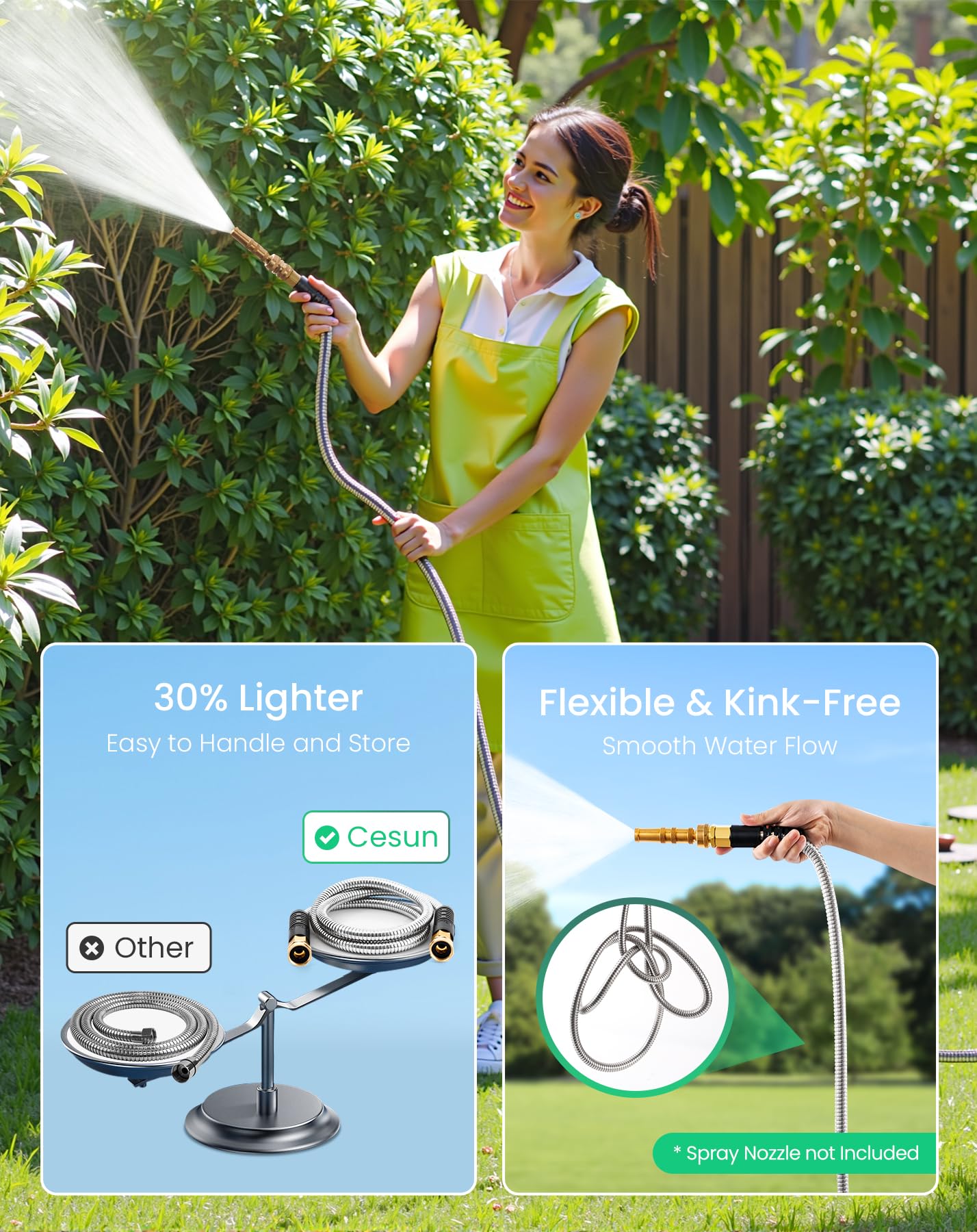 Cesun Short Garden Hose 5 ft with Female to Female Connector, Small Metal Leader Hose, Drinking Water Hose, Flexible, Lightweight Stainless Steel Water Pipe for RV, Outdoor, Yard, 5ft x 5/8"