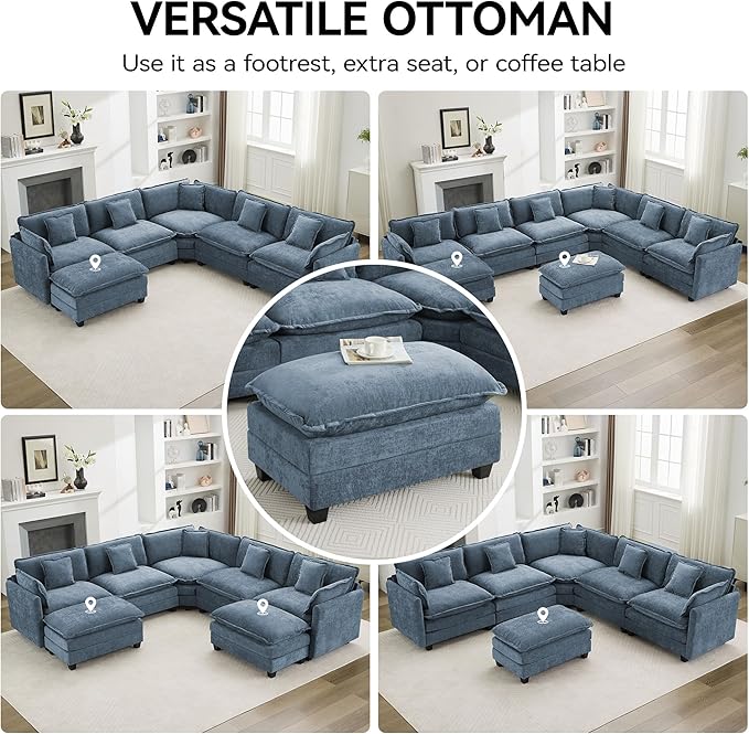 35‘’ Modern Chenille Cloud Sofa Ottoman, Rectangle Ottoman