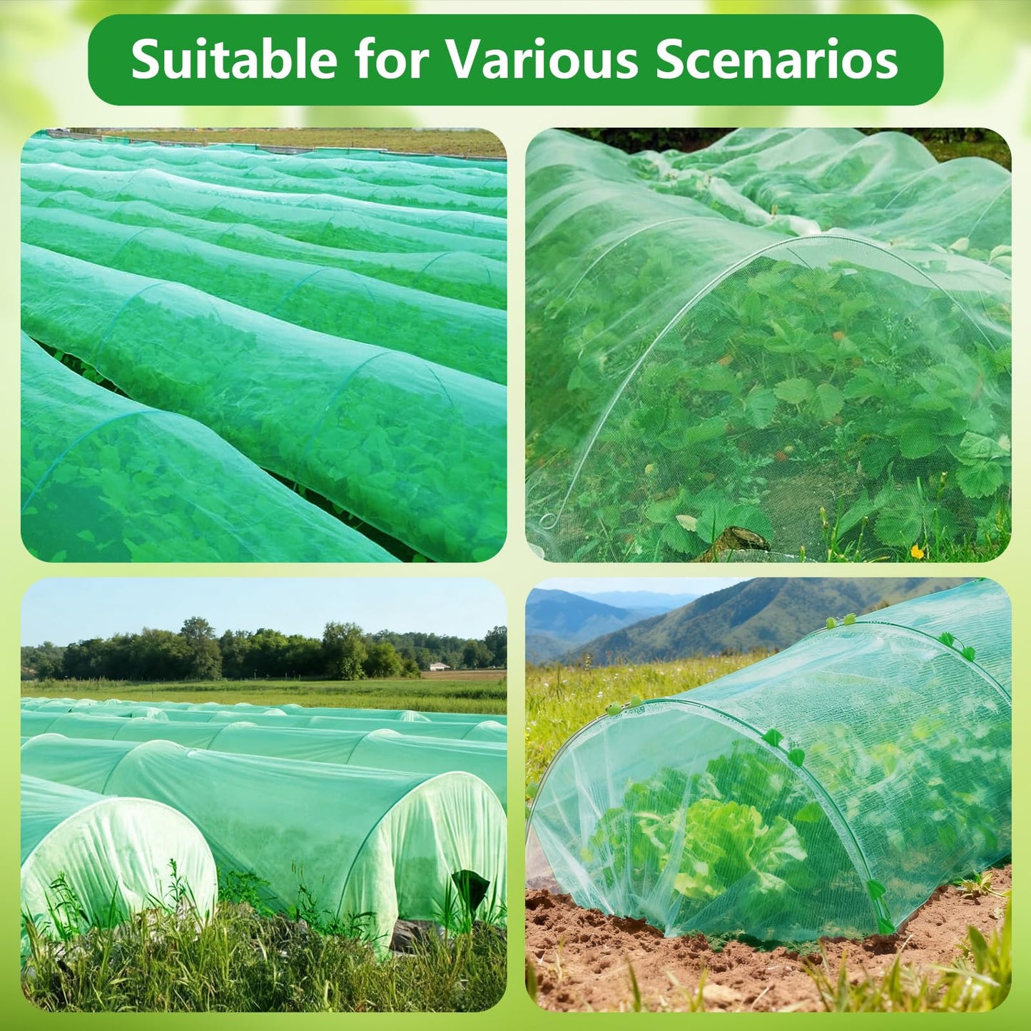 Garden Mesh Netting Kit for Raised Beds, 10x30FT Green Garden Netting &6 Sets Fiberglass Garden Hoops, Row Cover Garden Netting Pest Barrier Plant Protection for Vegetable Flowers Fruits