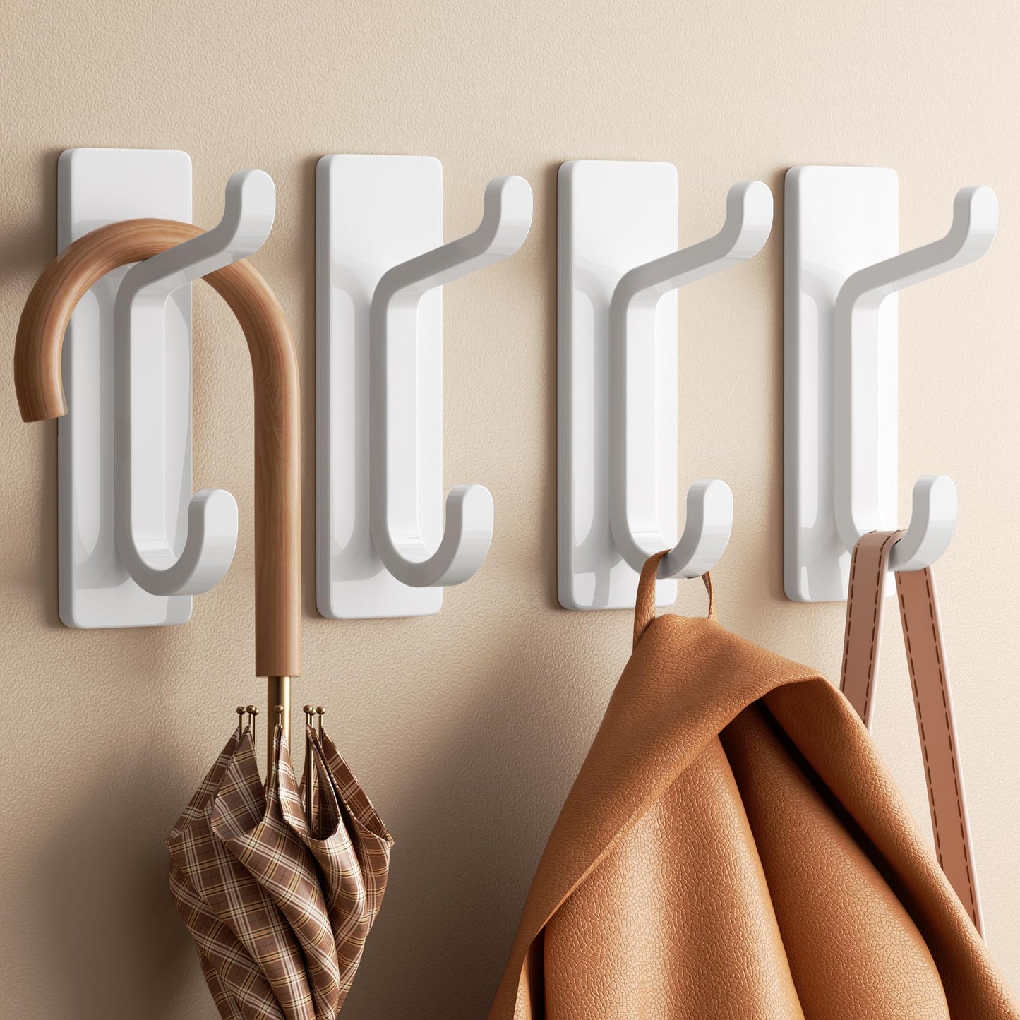 pickpiff Wall Hooks for Coat and Towel: 13LB Strong Adhesive Door Hanger Stick on, White 6 Pack