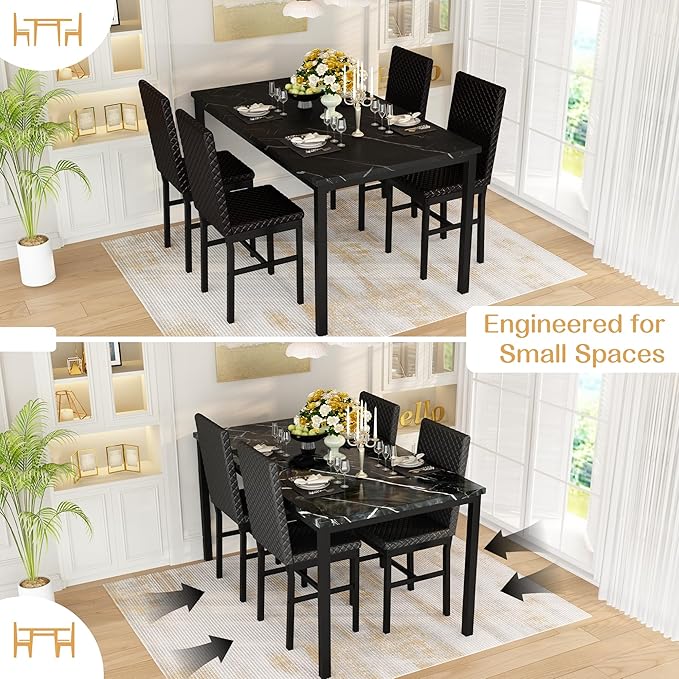 Recaceik Dining Table Set for 4, Modern 5 Piece Dining Table Set Faux Marble