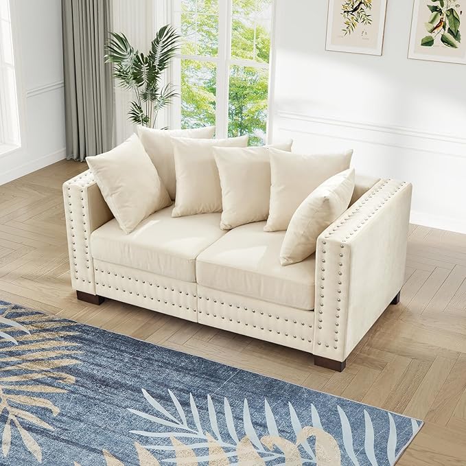 60.5"W Loveseat Sofa, Velvet Mid Century Modern Couch