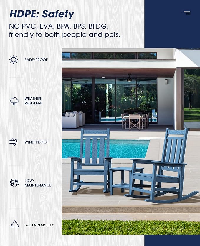 KINGYES Oversized Outdoor Rocking Chair Set of 2, All-Weather Patio Rocking