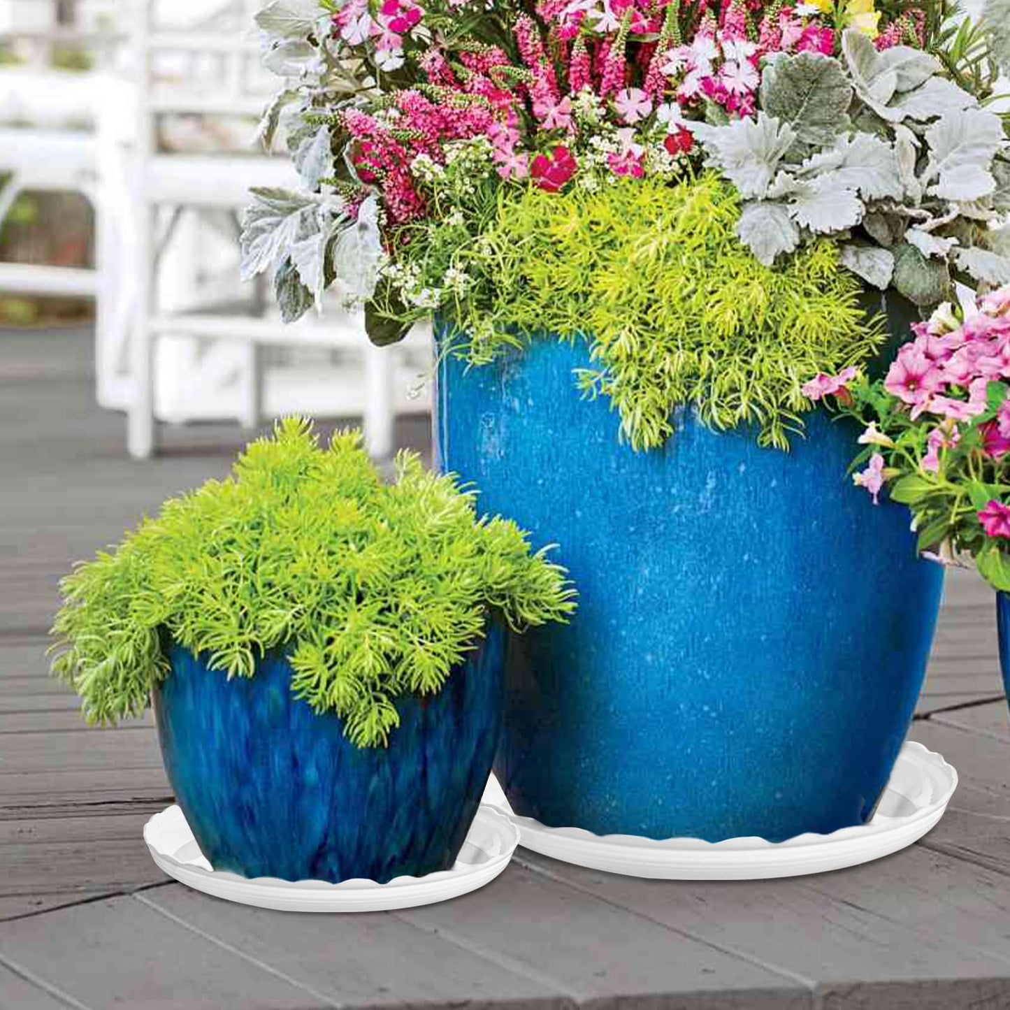 OFiSEXPT 15 Pcs Plastic White Round Wave Plant Saucer,6 Inch/8 Inch/10 Inch,Durable Duty Flower Plant Pot Drip Tray Container for Home Garden Indoor and Out Door Plant