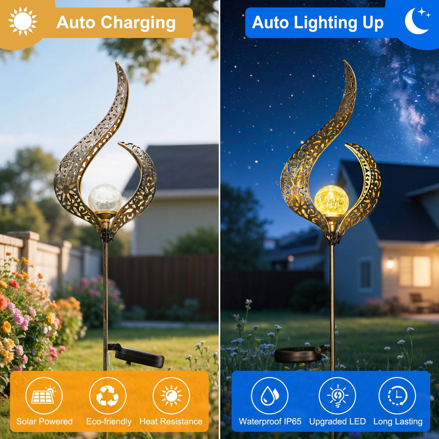 HOMEIMPRO Outdoor Solar Garden Lights Waterproof, Gifts for Mom Dad, Yard Art, Pathway, Lawn Ornaments, Outdoor Decor,Birthday Gifts for Wife Women (Bronze,2Pack)
