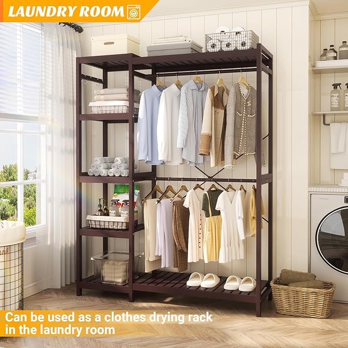 Homykic Bamboo Clothes Rack Garment Rack