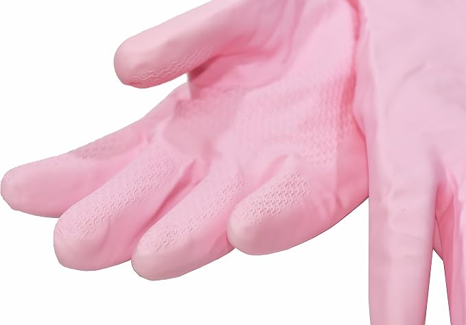 2 PAIRS Household Gloves Latex Free Cleaning Gloves with Soft Lining Long Cuff 15" & Grip, Medum, Pink/Blue