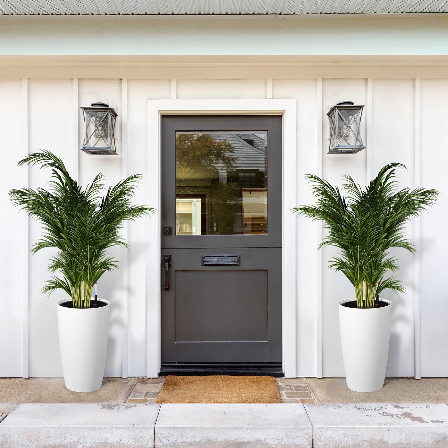 GarveeLife Set of 2 Tall Planters for Outdoor Plants, 22 in Large Planters for Outdoor Indoor Plants with Water Level Monitor & Inner Bucket, Automatic Watering, for Porch, Patio, Backyard, White