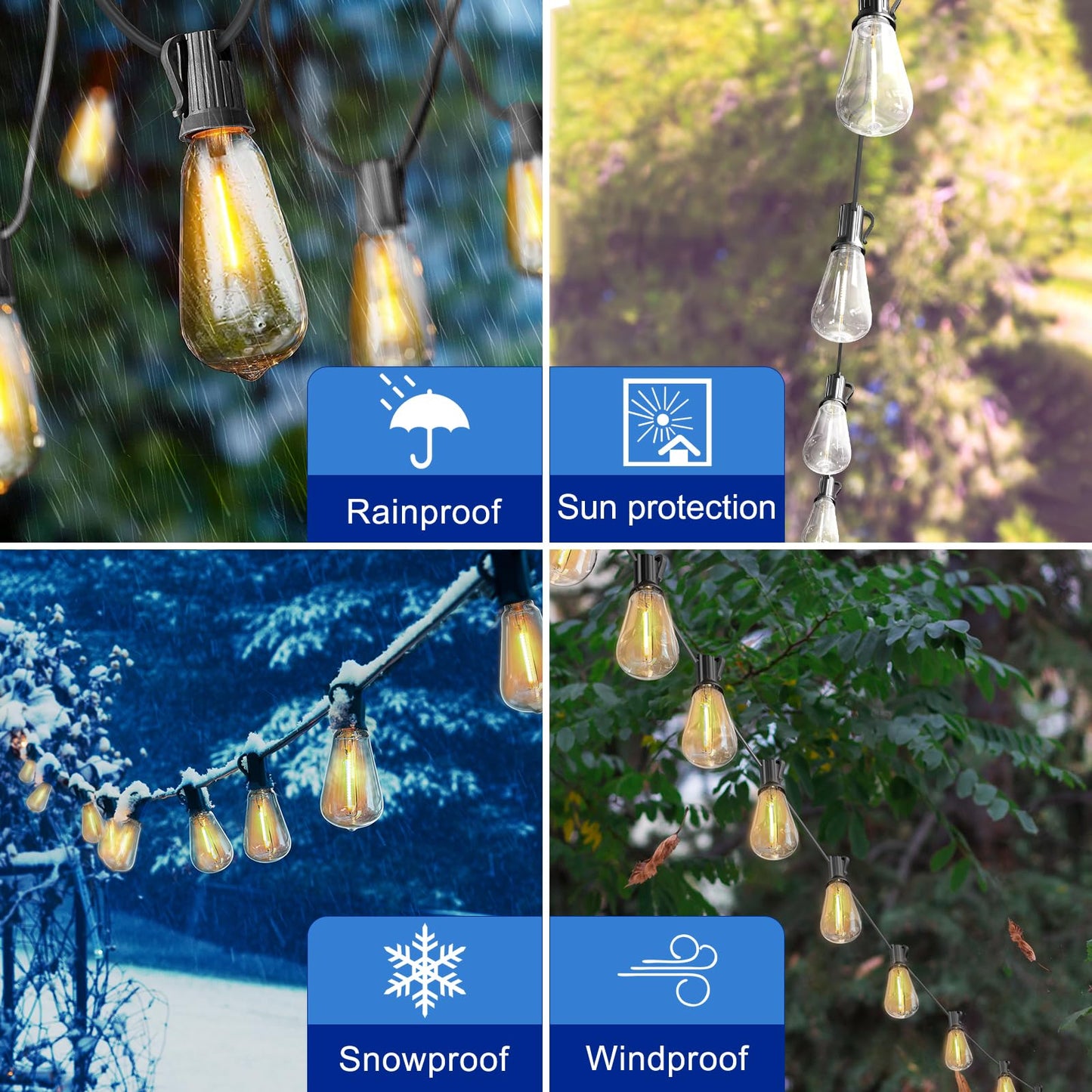 Stright 60FT Solar String Lights Outdoor Weatherproof with Remote, Solar Powered LED Edison Bulb 15 Sockets Outdoor String Lights for Outside Patio Backyard Fence Halloween Christmas Decorations