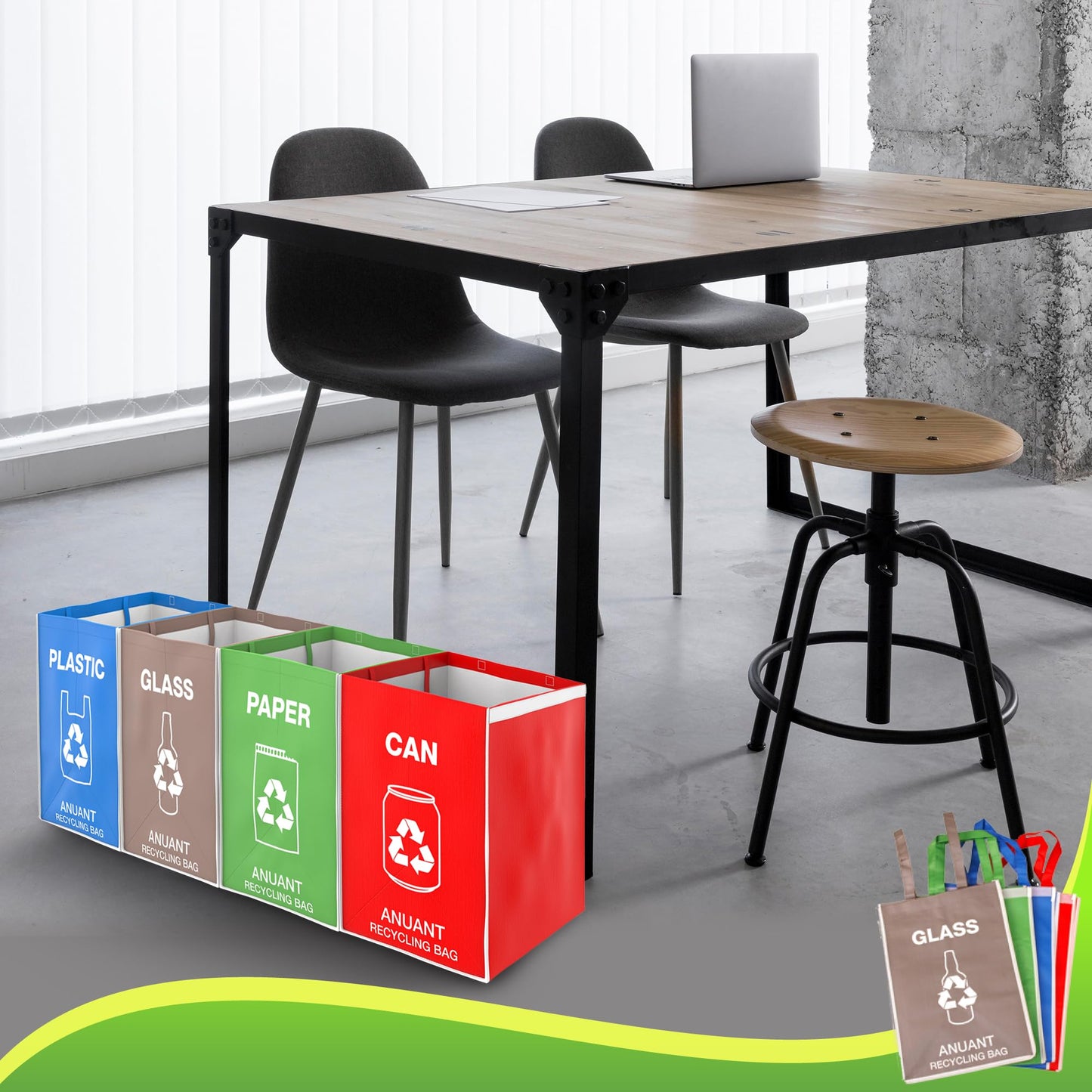 ANUANT Separate Recycling Waste Bin Bags for Kitchen Office in Home - Large Size Sturdy Double Handles 10 Gallon Recycle Garbage Sorting Bins