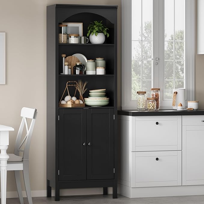 Bookshelf with Doors, Floor Standing Display Storage Cabinet