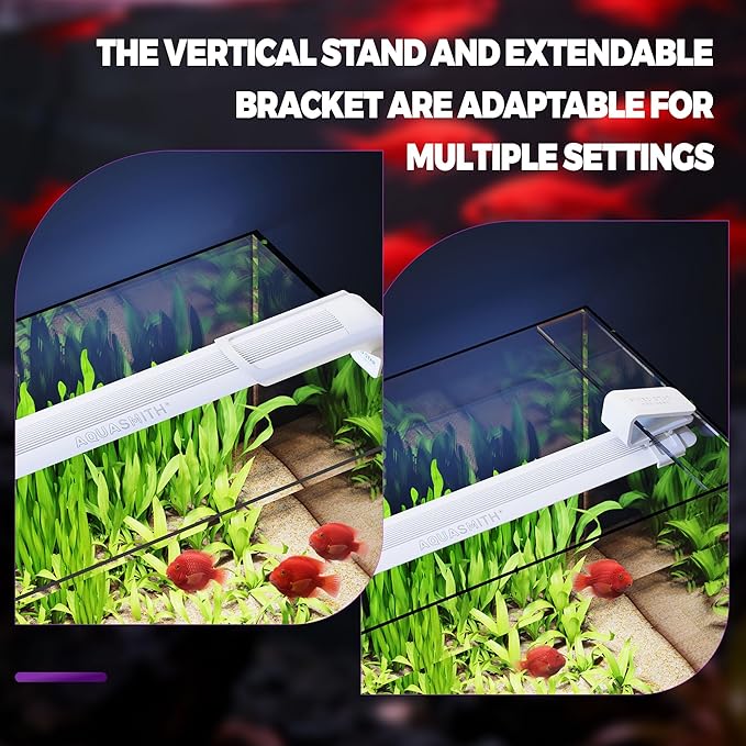 AQUASMITH Aquarium Light,Fish More Red Water is Not,Specific Full Spectrum Fish Tank Light,Comes with Two Mounting Brackets, Timing Function, Memory Feature, Adjustable Brightness, IP68 (14IN)