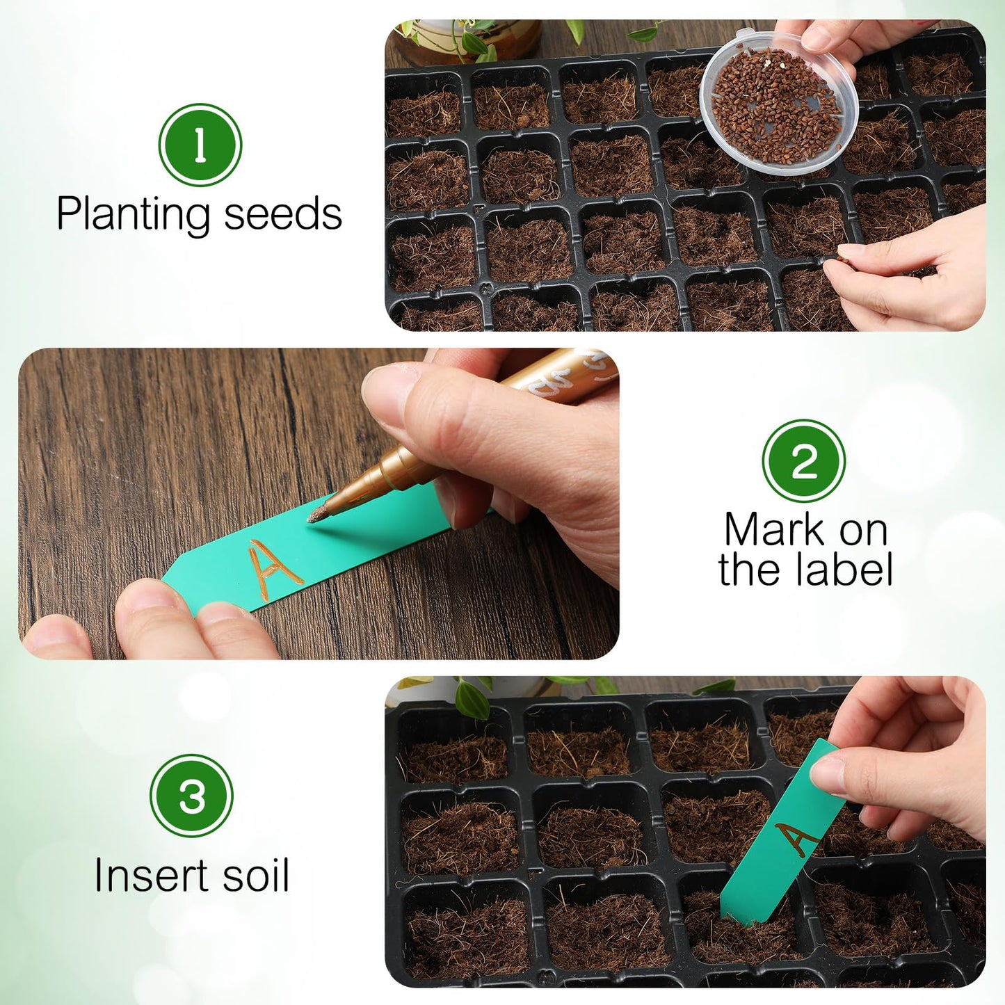 Vesici 20 Pcs 50 Cell Deep Root Seed Starting Trays 3.54" Depth Seedling Plastic Nursery Trays Bulk Thick Plastic Starter Cups for Plants with 120 Labels 2 Plant Tool Germination Gardener Supply