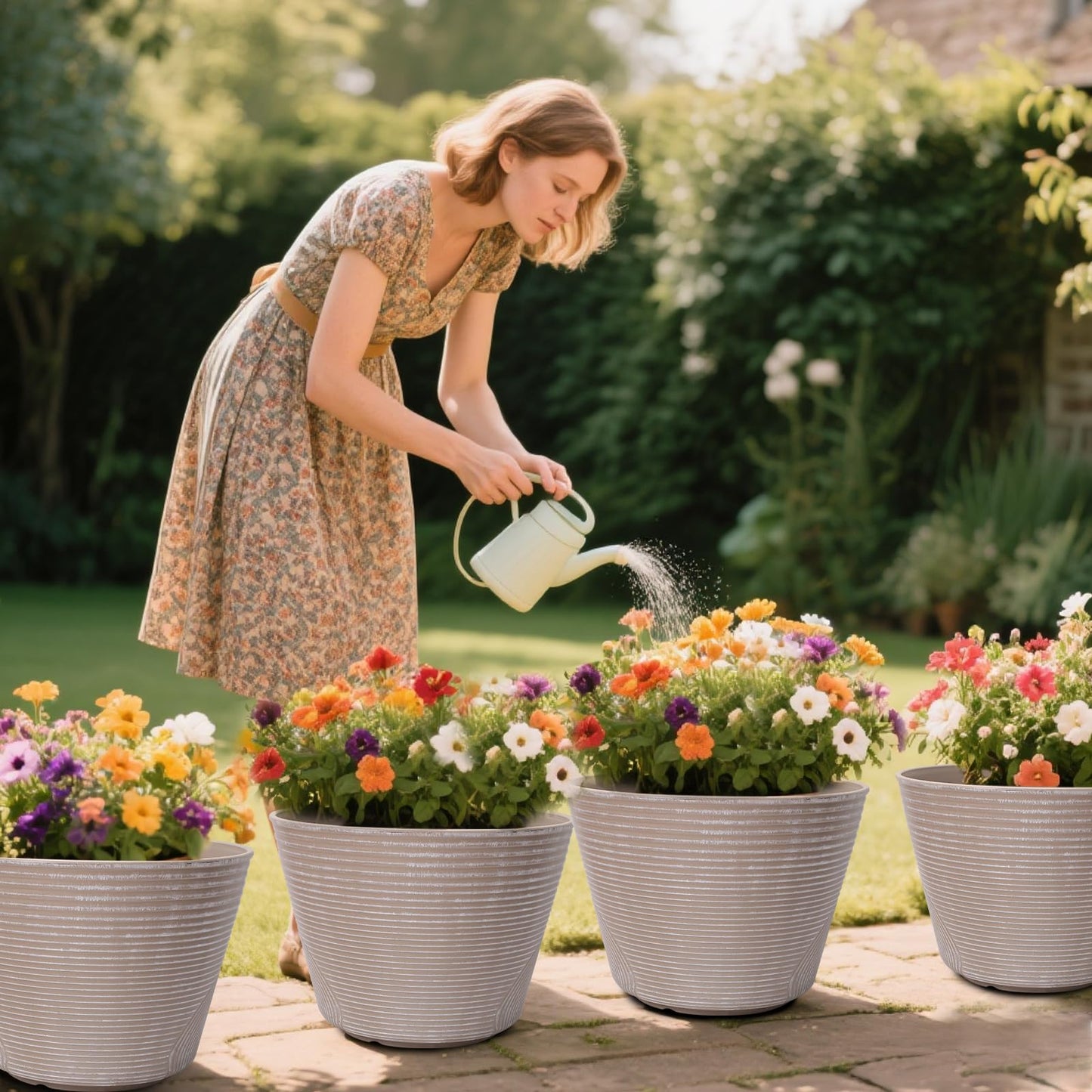 WEICHENGXING 15 inch Plant Pots, 3 Pack Large Round Planters for Outdoor Plants, Porch, Patio, Backyard, Plastic Flower Pots, Classic Garden Pot Container for House, Grey
