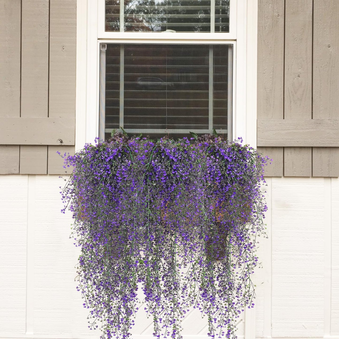 RECUTMS Artificial Vine Plants 2 Pack Fake Hanging Flower Plants Faux Ivy Vine Leaves Plastic Baby Breath Greenery UV Resistant for Home Bedroom Wall Porch Garden Wedding Decor (Purple)