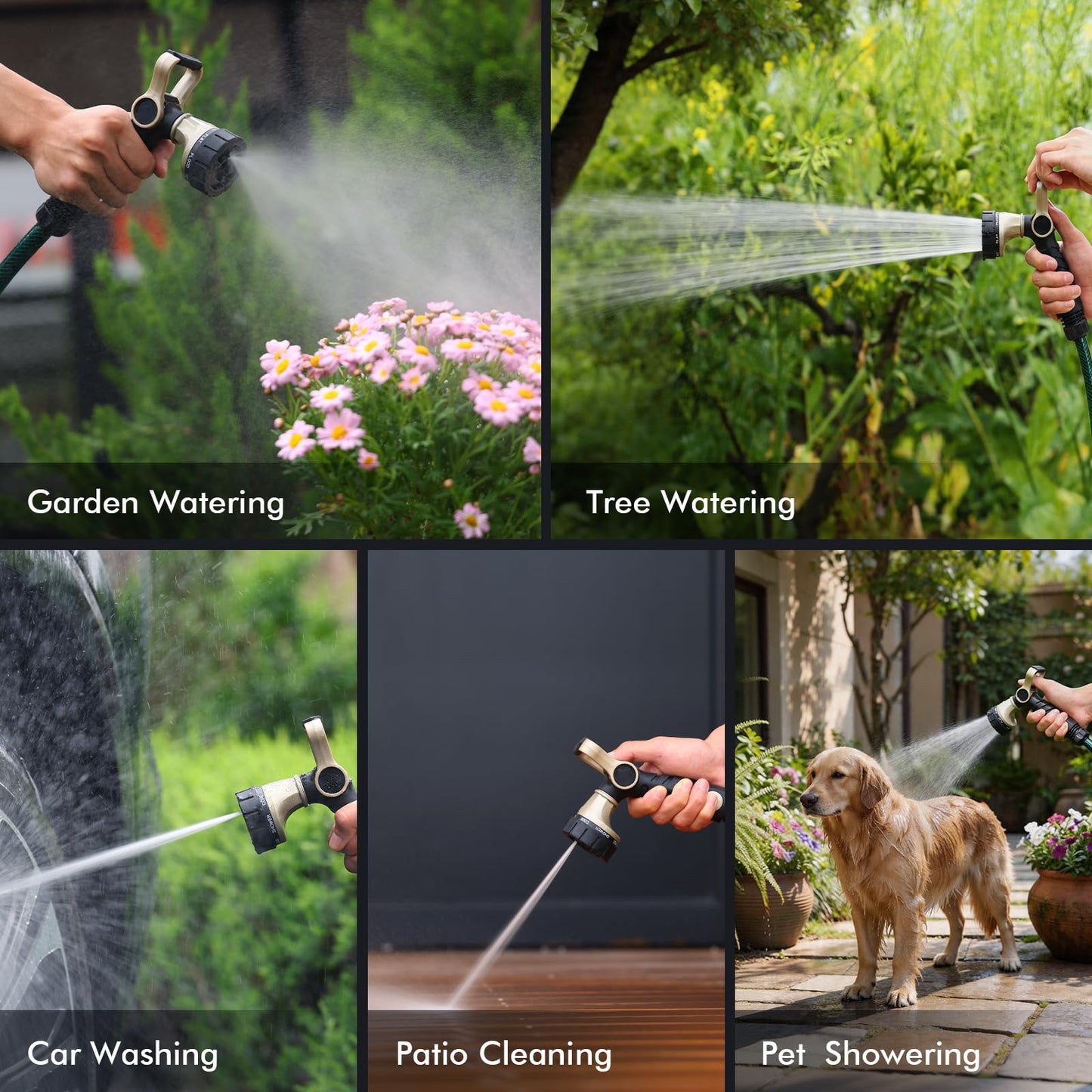 RESTMO Garden Hose Nozzle Heavy Duty, Fireman Style Nozzle with Thumb Control & Large Lever Control, 7 Adjustable Spray Patterns High Pressure Hand Sprayer for Watering Plants, Car and Pet Washing