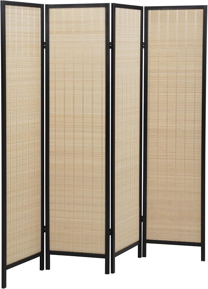 Roundhill Furniture Inkwell 4-Panel Bamboo Room Divider, Folding Portable