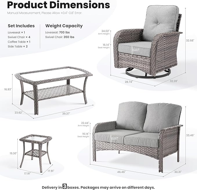 ovios 8-Piece Patio Furniture Set, Outdoor Wicker Sofa