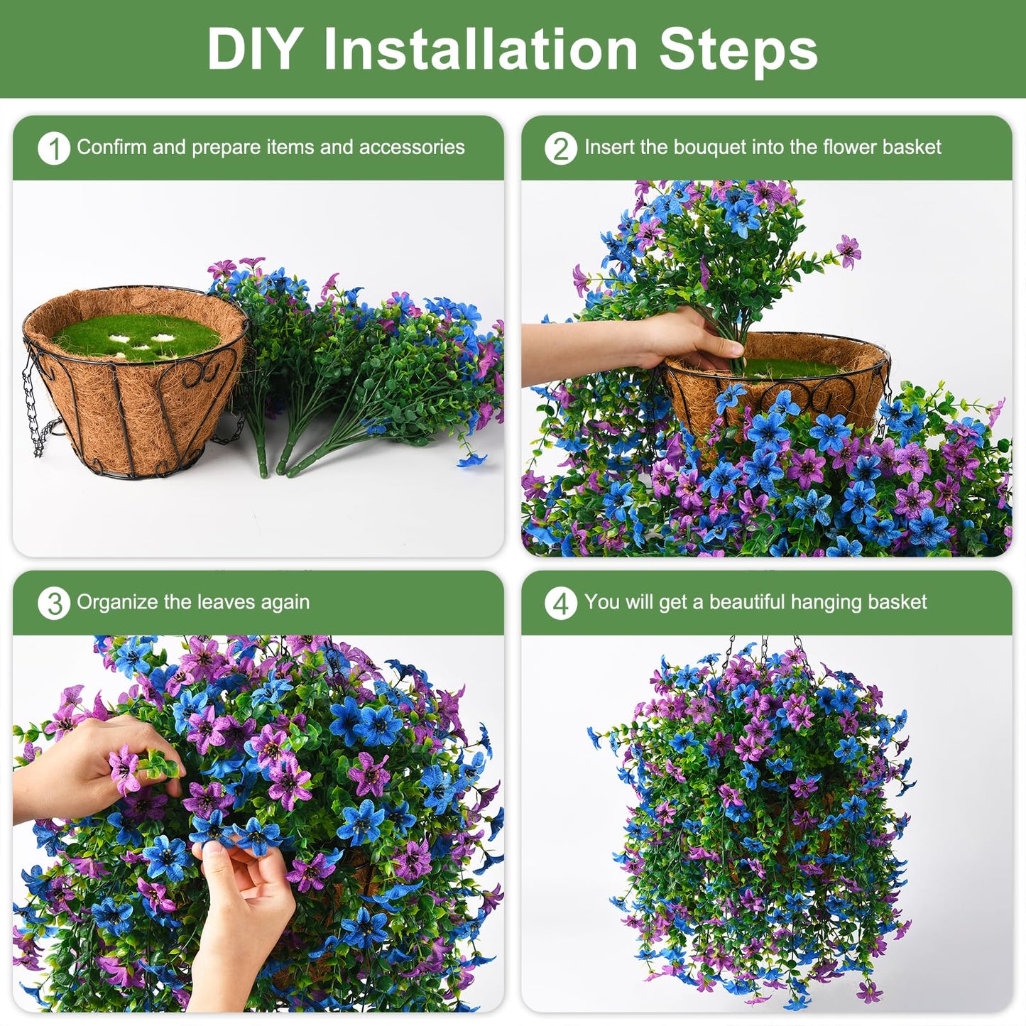 INQCMY Artificial Faux Hanging Flowers Plants Basket for Outdoor Outside Spring Decoration,UV Resistant Fake Silk Daisy in Planter Resistant Look Real for Home Porch Balcony Patio Yard Decor