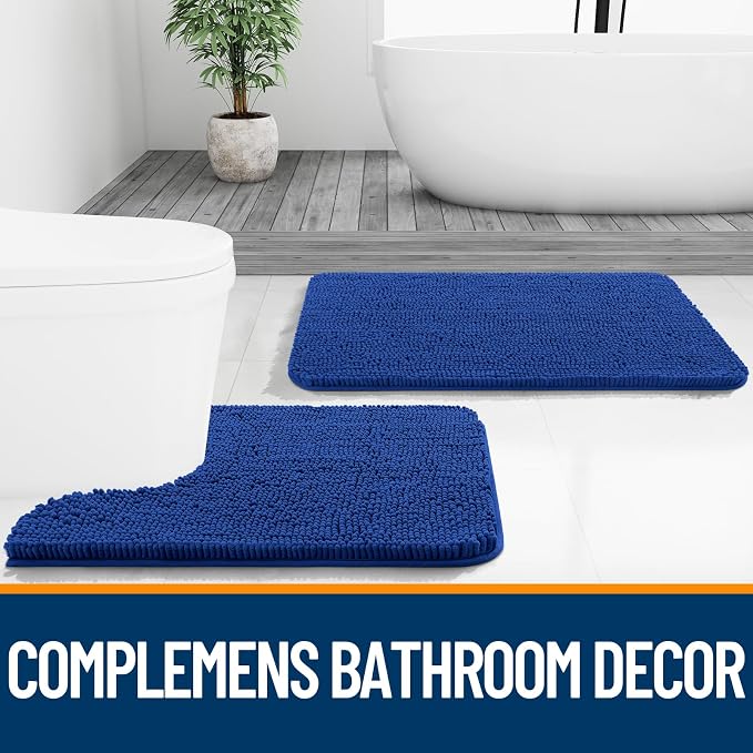 OLANLY Bathroom Runner Rugs 59x24, Soft Absorbent Chenille Bath Rugs, Rubber Backing Quick Dry, Machine Washable Long Bath Mats for Bathroom Floor, Tub and Shower, Home Decor Accessories, Royal Blue