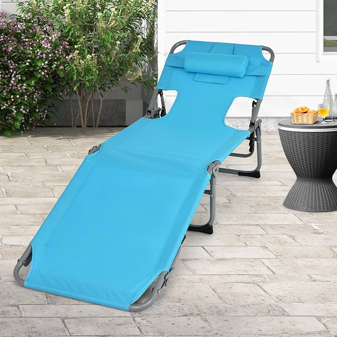 Goplus Tanning Chair, Folding Adjustable Patio Lounge Chair