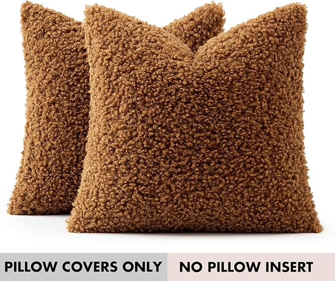 Faux Fur Throw Pillow Covers 24x24 Inch Set of 2 Boucle Neutral Decorative