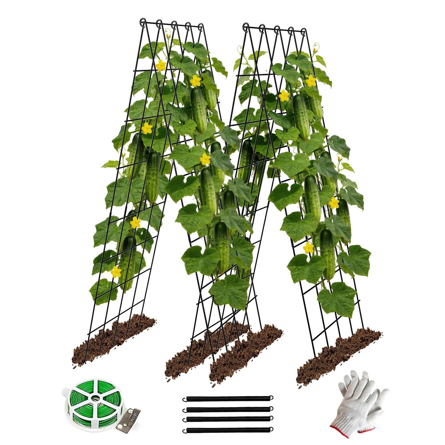 DOLEMODUO 2 Pack Cucumber Trellis, 60inch A-Frame Rustproof Steel Wire Garden Trellis for Raised Beds, Heavy Duty Climbing Plants Supports for Cucumber,Tomato, Climbing Plants and Flowers