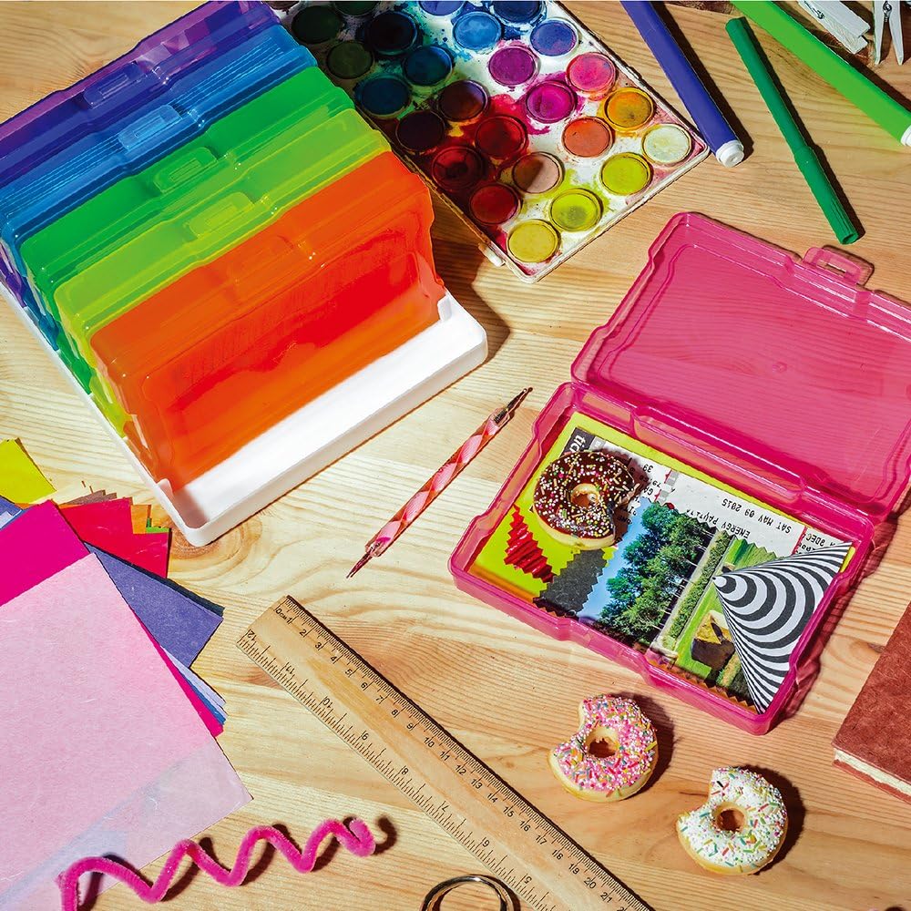 novelinks Transparent 4" x 6" Photo Cases and Clear Craft Keeper with Handle - 16 Inner Cases Plastic Storage Container Box (Multi-colored)