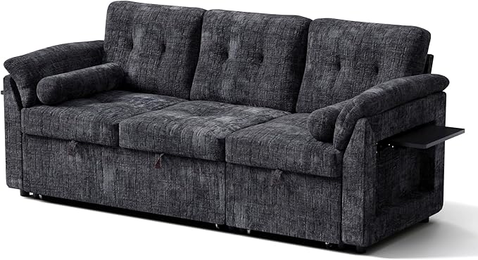 Convertible Sleeper Sofa Bed, 63 Inch Chenille Pull Out Couch