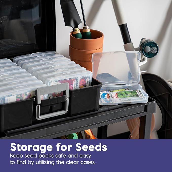 IRIS USA 4" x 6" |Made in USA| Photo Organizers and Picture Storage Box with Handle, 16 Inner Cases/Containers for Tasks, Stickers, Ephemera, & Flashcards - Black/Clear