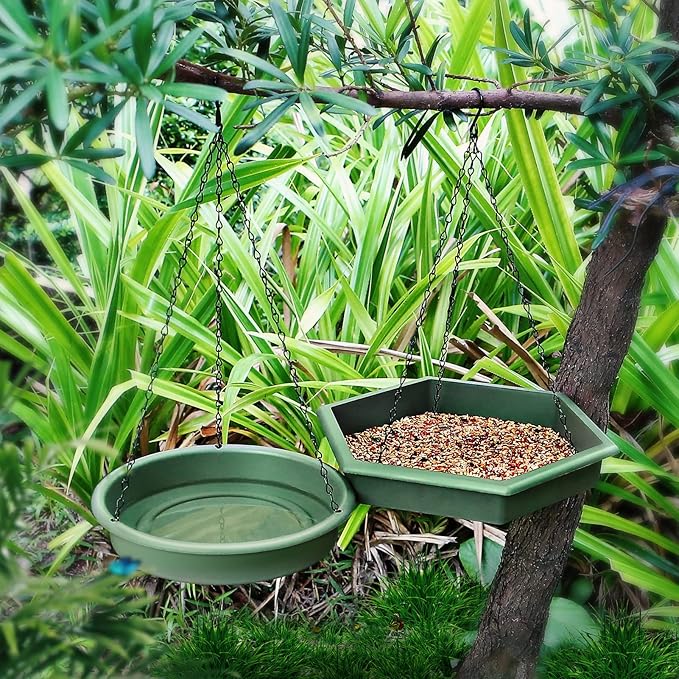 Hanging Bird Bath,2 in 1 XL Hanging Bird Feeder & Birds Bath for Outside, Birds Water Feeder,Tray for Outdoors Garden Patio Decoration