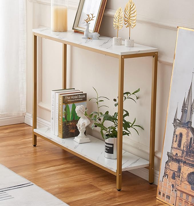 loglus Console Table for Entryway, Faux Marble MDF Indoors Sofa Table