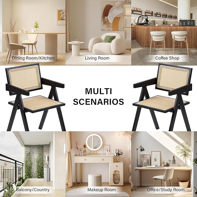 Furlide Rattan Dining Chairs Set of 2, Modern Mid Century Dining Chairs