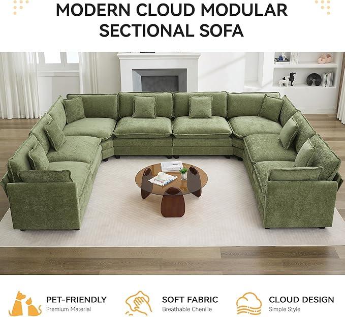 147'' Oversized U Shaped Cloud Sectional Sofa, Chenille Deep Seat Couches