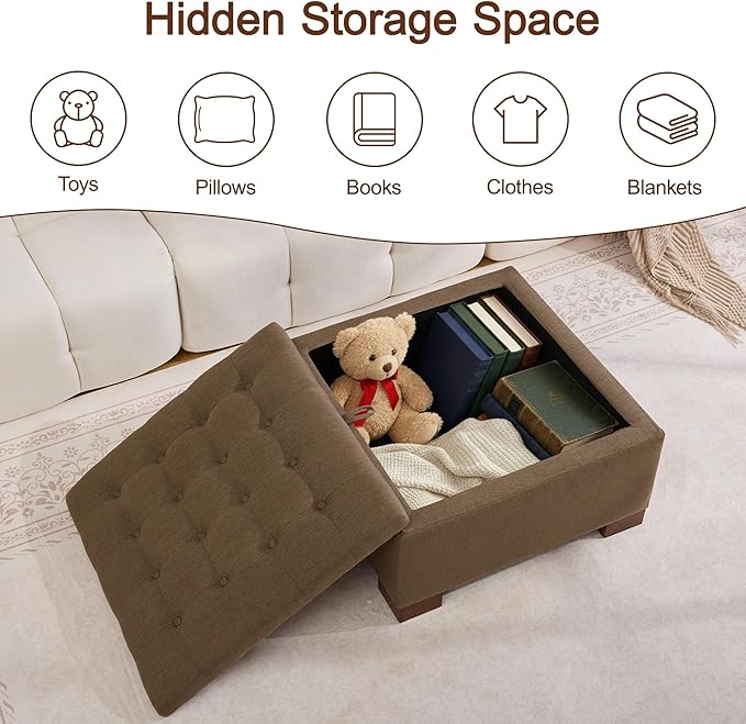 WUTUTUEE 30" Fabric Square Storage Ottoman