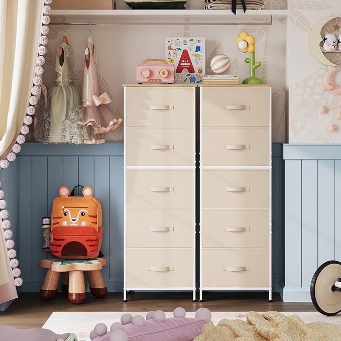 WLIVE Fabric Dresser, 5-Drawer Tall Dressers