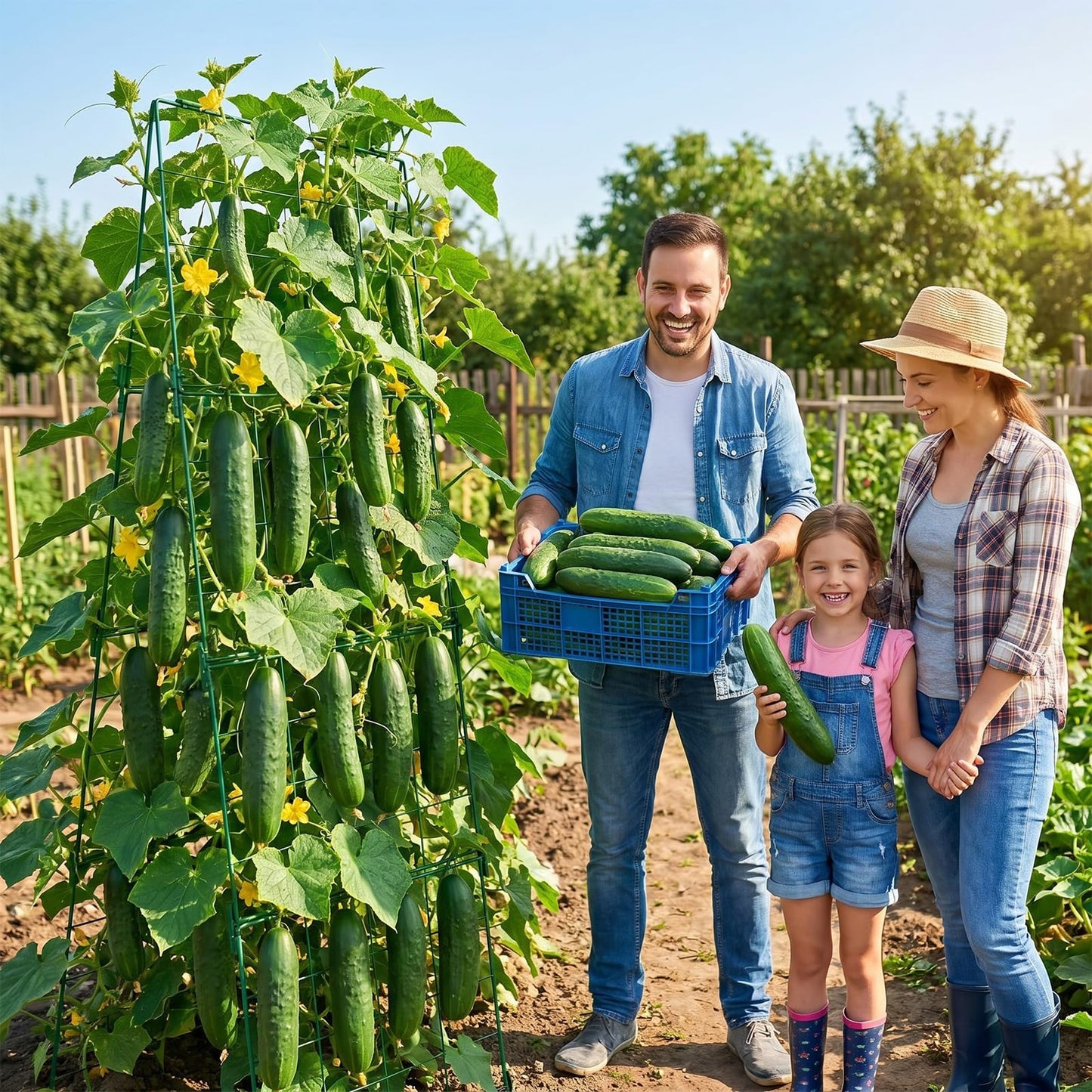 Chumia 2 Pack 48" x 16" Thickened Cucumber Trellis for Raised Bed Garden, Foldable A Frame Metal Garden Trellis for Climbing Plants Outdoor Plant Support for Vegetables Fruit, Green