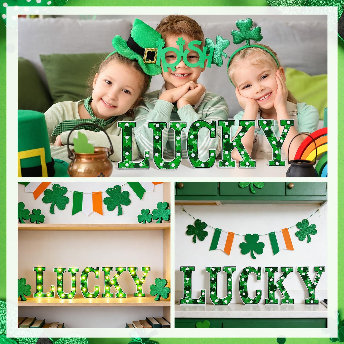 3 Pcs LED Marquee Light Up Letters Black Boo Sign Halloween Decorations Indoor Boo Halloween Lights for Home Kitchen Tabletop Fireplace Party Decoration (Lucky)
