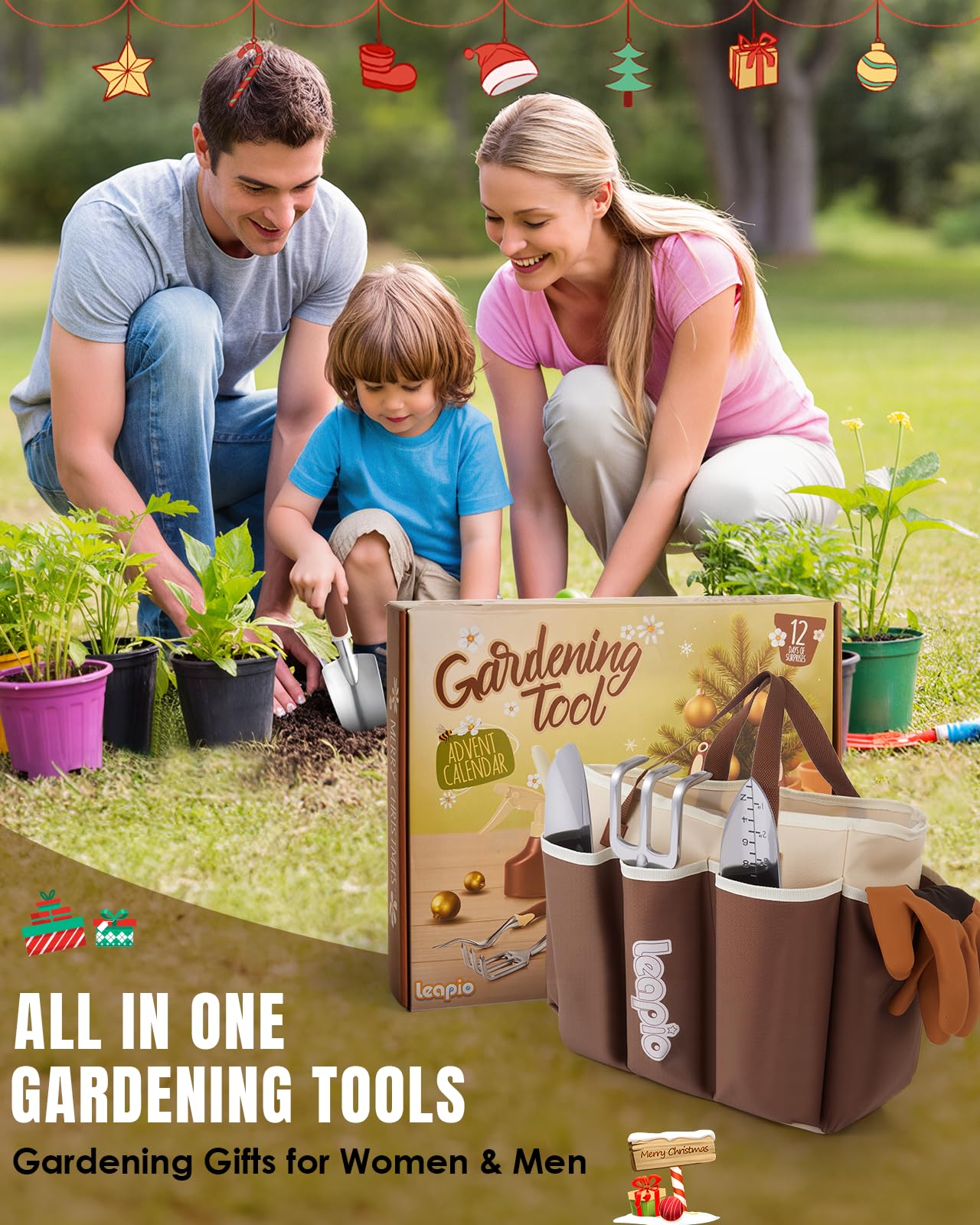 Leapio Gardening Gifts for Women Men, 12PCS Heavy Duty Garden Tools Set with Large Garden Bag and Gloves Pruning Shears, Unique Birthday Easter Gardening Gifts for Mom Dad Boyfriend Planting Lovers