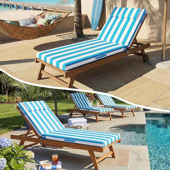 Outdoor Chaise Lounge Cushions, 71x21 Inch Olefin Water & Fade Resistant Pool