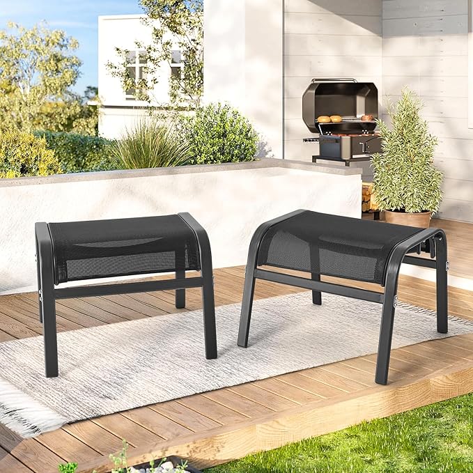 ONBRILL Outdoor Ottoman Foot Rest Set of 2, Textilene Fabric Outdoor Footstool