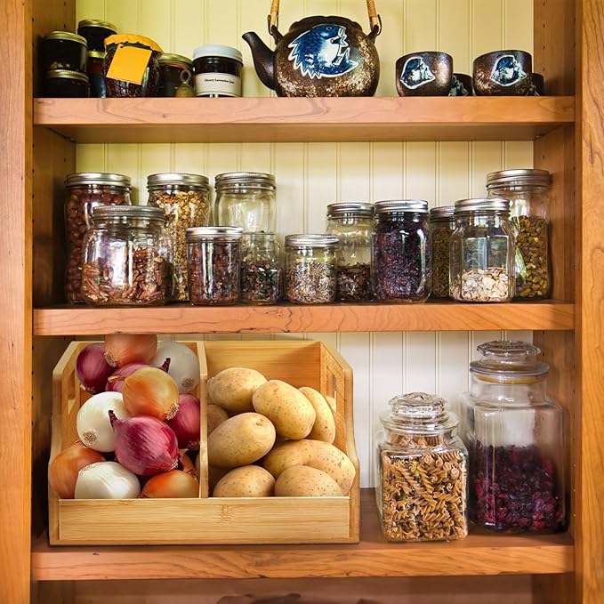 Yesland Bamboo Soda Can Organizers, Can Holder and Drink Dispenser for Kitchen, Countertop, Pantry Organizer Bins for Soda, Pop, Drinks, Beer, Water Bottles, Holds 26-28 Cans