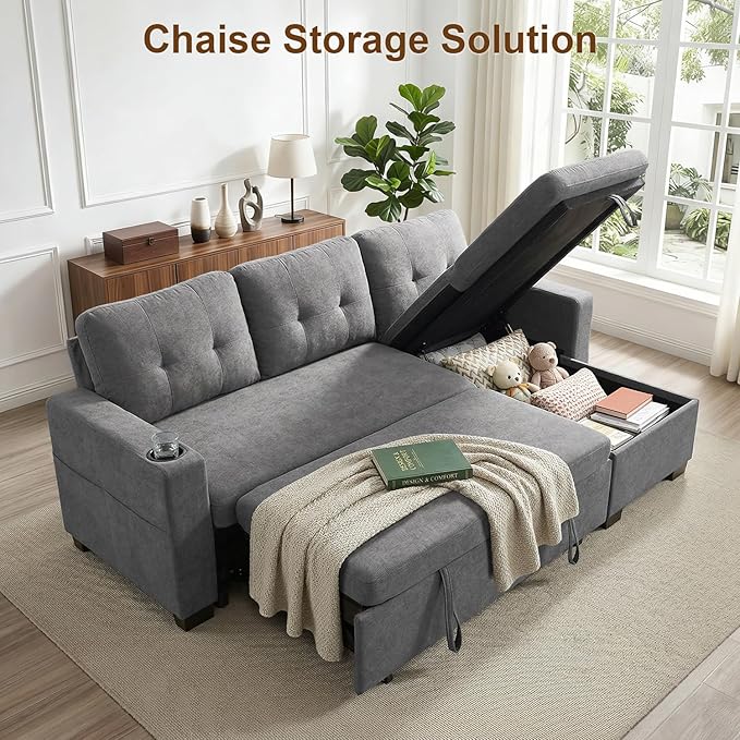 82" L Shaped Sleeper Sofa Bed, Pull Out Sectional Couch