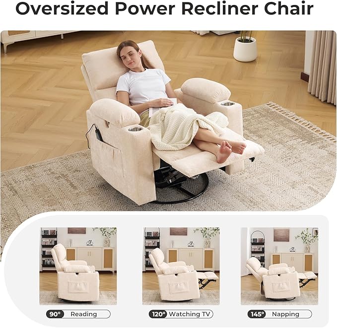 Rocking Chair Nursery with Adjustable Armrests, Electric Glider Recliner