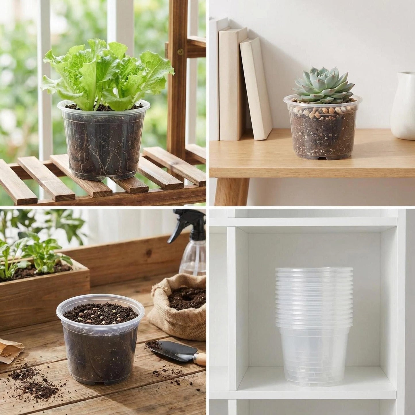 FufuHalo 200 Pack 3 Inch Clear Nursery Pots with Drainage Holes, Transparent Plastic Seed Starter Pots for Indoor Plant Propagation, Succulents and Cuttings, Bulk Lightweight Gardening Planters