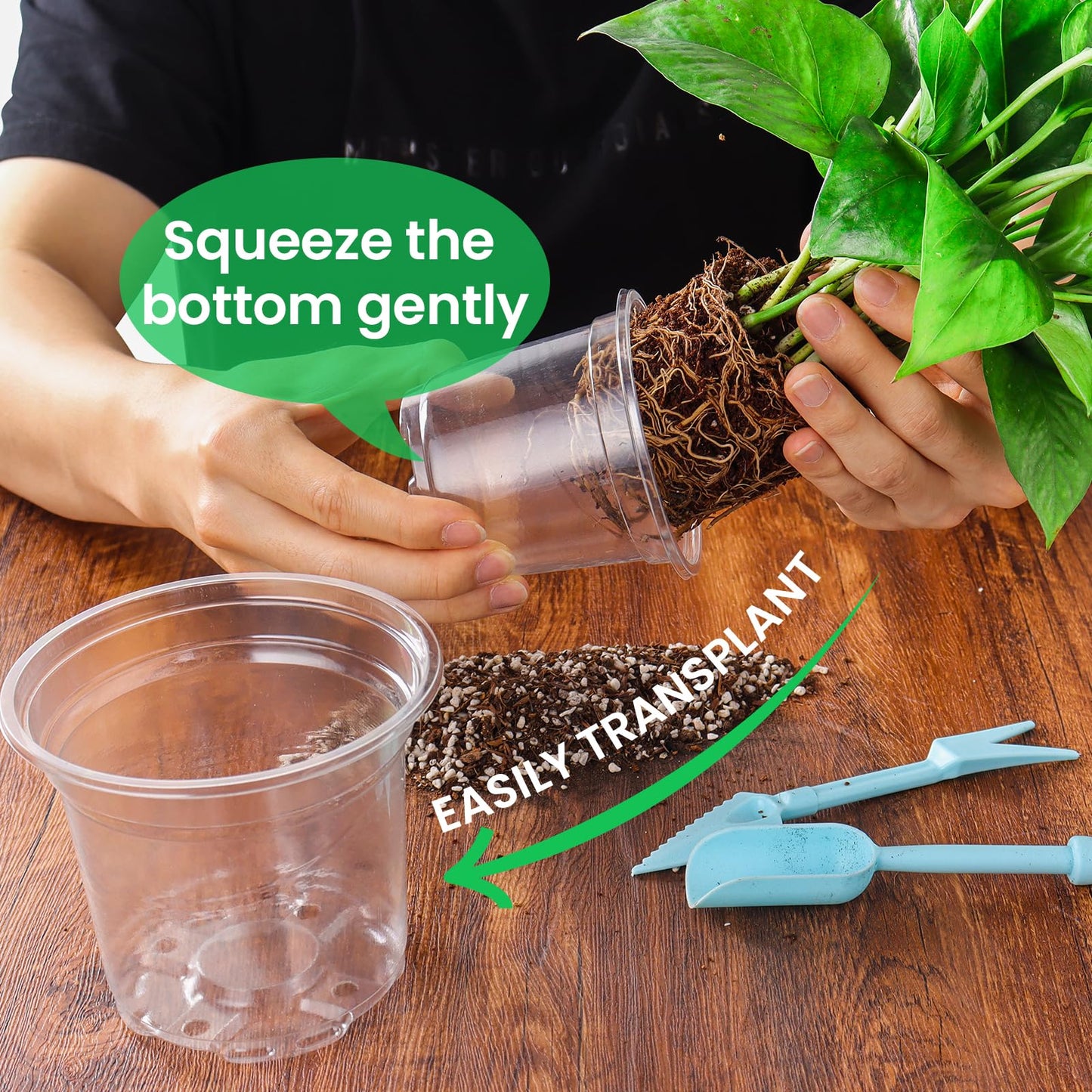 Bluepro 30 Packs 7/5/4 Inch Reinforced Clear Nursery Pots with Drainage Hole, Transparent Variety Pack Plastic Plant Pot Seedling Planter for Vegetable Propagation, Root Cutting, Seed Starting