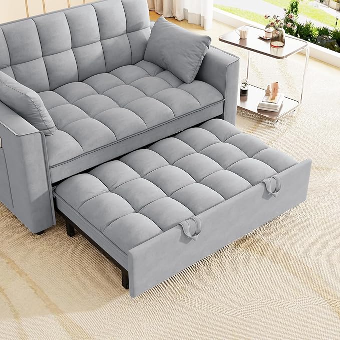 3-in-1 Convertible Sleeper Sofa Bed, 55 inch Small Couch