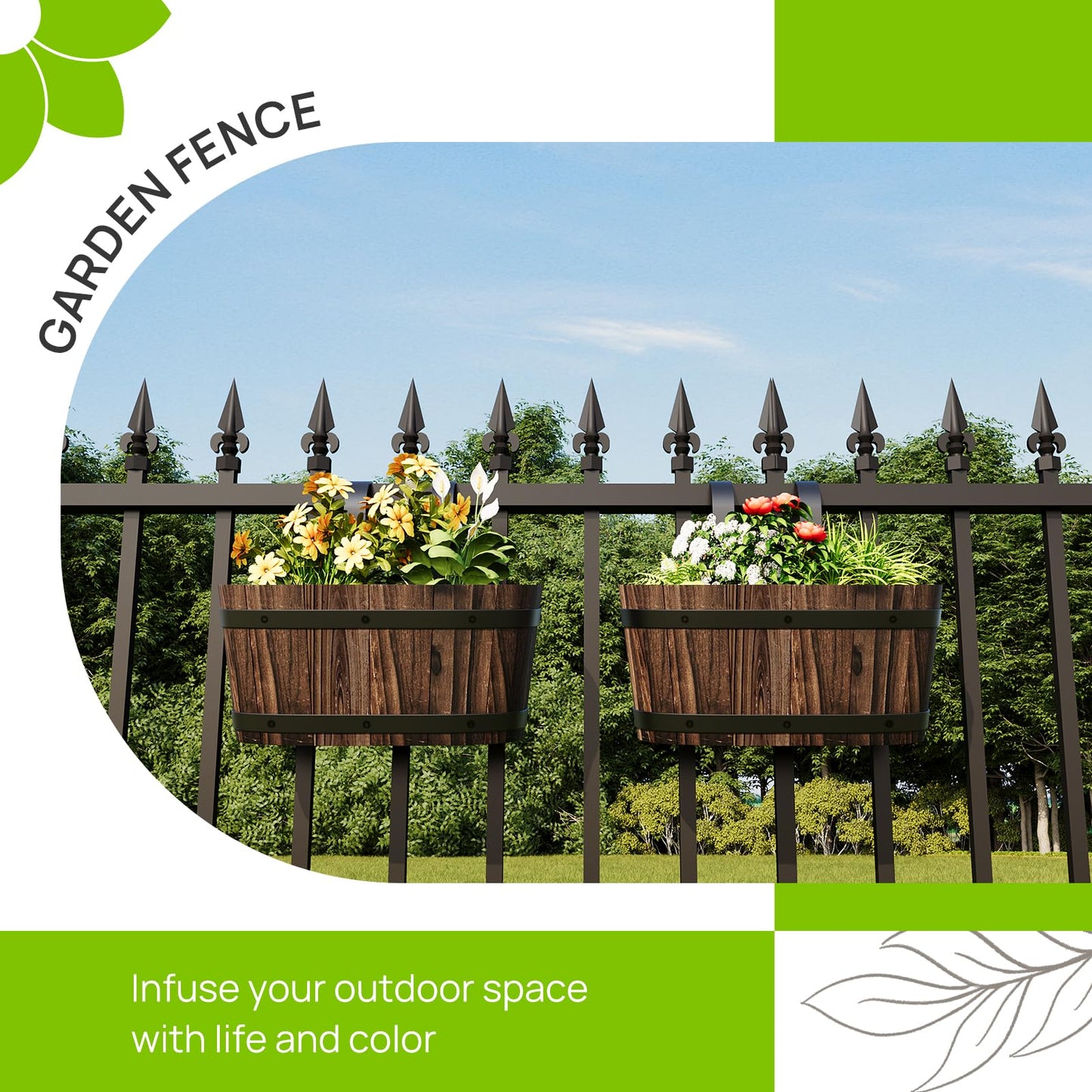 2PACK Wood Cute Railing Planter Box Wooden Hanging Flower Pots for Railing Fence Outdoor Plants Wall Planters Window Flower Box Hanging Bucket Pots Countryside plant Holder (Carbonized,2pcs,Small)