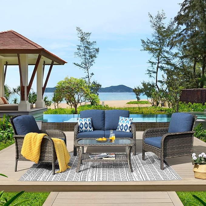 ovios 4-Piece Patio Furniture Set, Outdoor Wicker Sofa